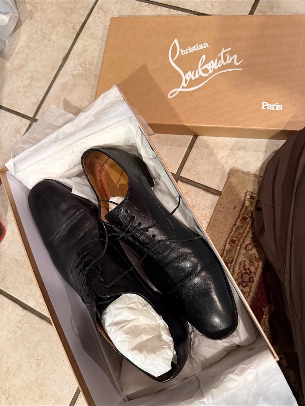 Christian Louboutin Men’s Black Leather Lace-Up Oxfords